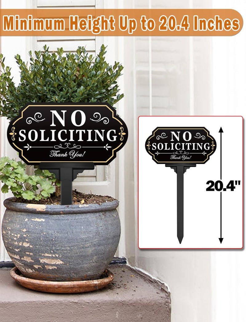 multiwins No Soliciting Sign for House with Stake - Adjustable Height - 12.6 x 6.6 Inch/36 Inch High - 50-mil Thick Aluminum -Metal No Soliciting Yard Sign for Home/Front Door and Business (White-02) - Image 4